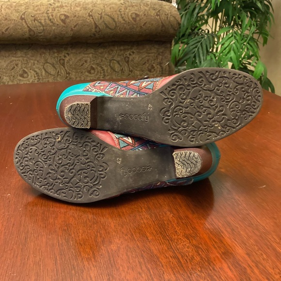 Socofy Maroon & Turquoise Leather with tapestry Ankle shoe/Boot size EU 42 US 11 - Picture 9 of 10